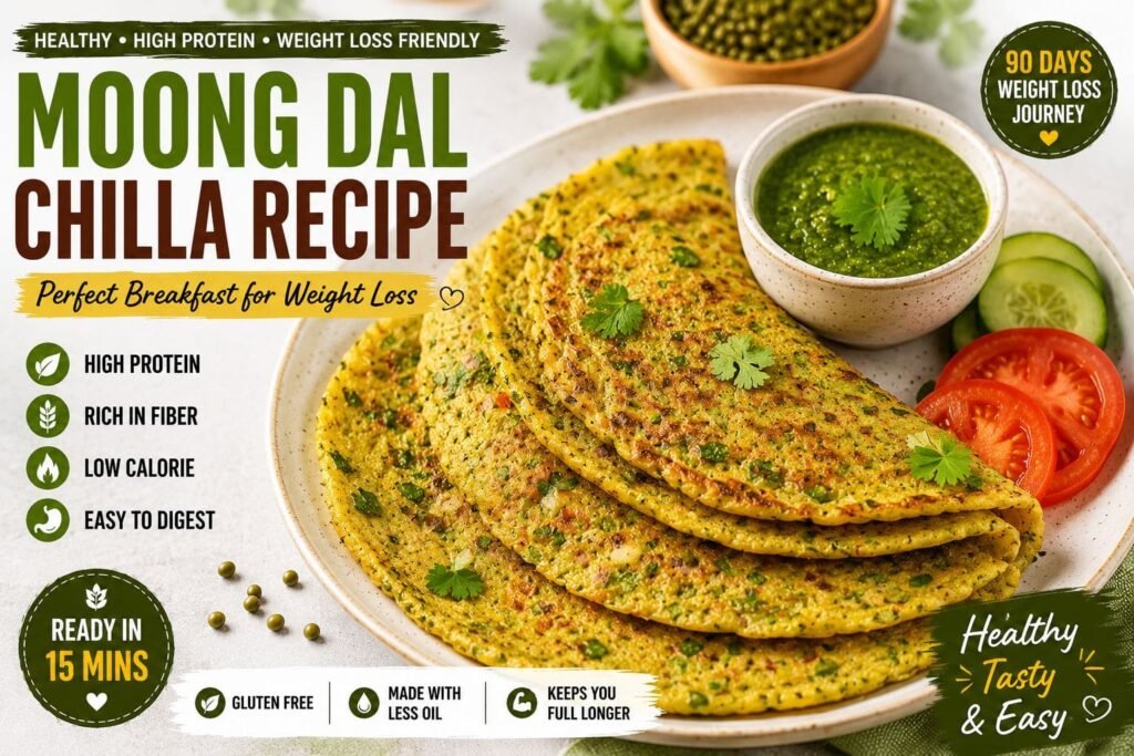 Healthy Moong Dal Chilla Recipe for Weight Loss with Green Chutney