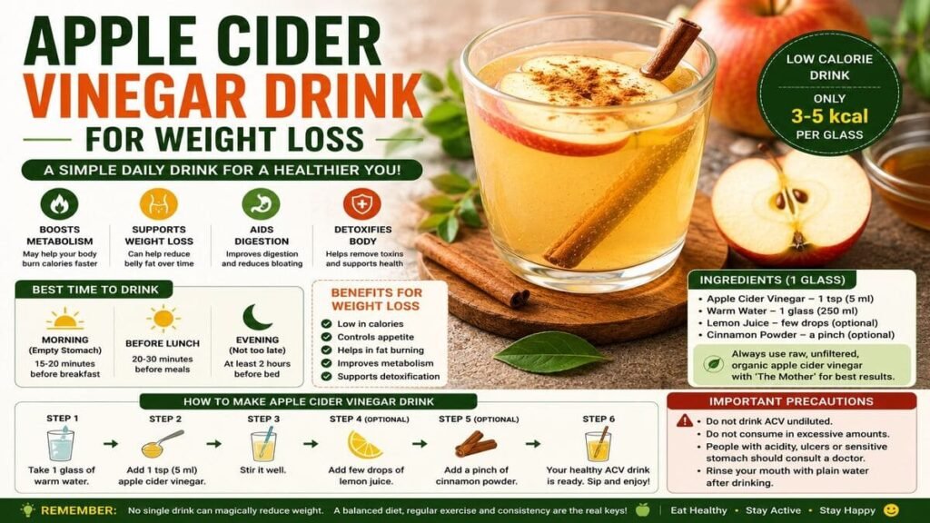 Apple Cider Vinegar Drink for weight loss served in a glass with apple slices and cinnamon sticks