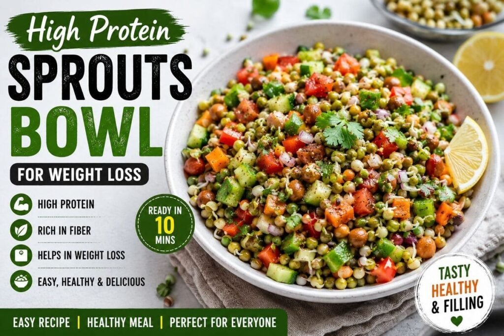 High Protein Sprouts Bowl Recipe with Moong Sprouts and Vegetables