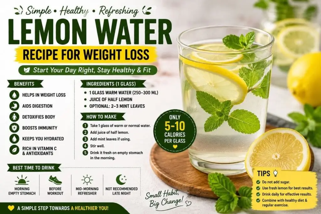 Healthy Lemon Water Recipe for Weight Loss Made with Fresh Lemon and Mint
