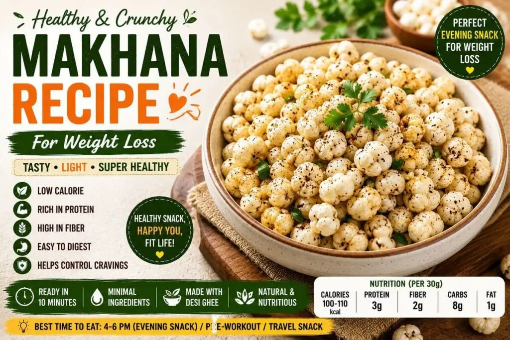 Healthy Roasted Makhana Recipe for Weight Loss served in a bowl with nutrition benefits
