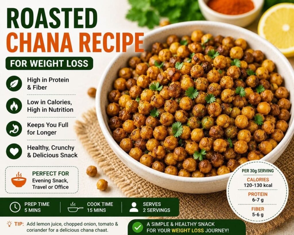 Healthy roasted chana recipe for weight loss served in a bowl.